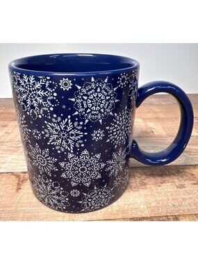 Snowflake Mug 16oz Navy Ceramic Winter Theme By Chic & Tonic